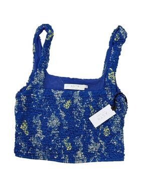 ASTR Blue Yellow Lemon Smocked Floral Crop Tank Large | New with Tags